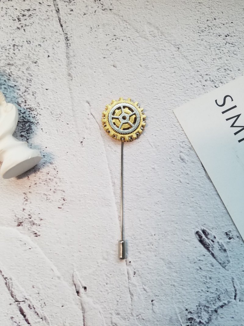蒸汽庞克齿轮胸针别针金属一字针插针 - 胸针 - 其他金属 银色