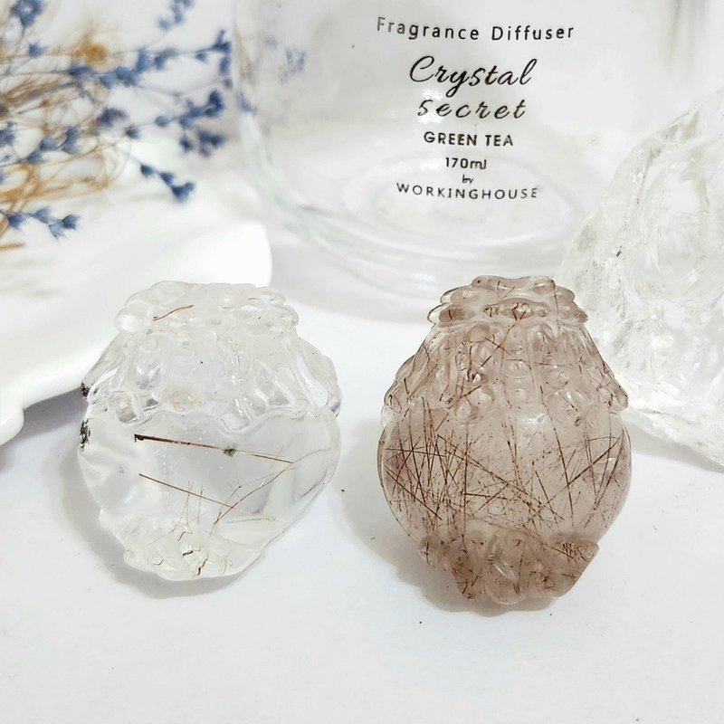白水晶带铜发晶龙龟/铜发晶龙龟/高度聚财、避邪之水晶 - 摆饰 - 水晶 红色
