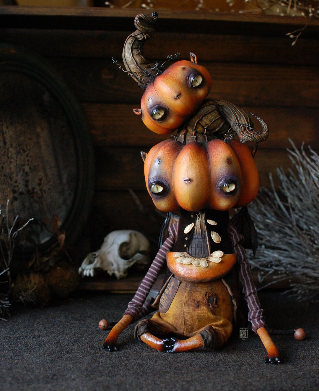 Fantasy collectible sculpture, strange forest creature, textile doll Pumpkin - 玩偶/公仔 - 其他材质 