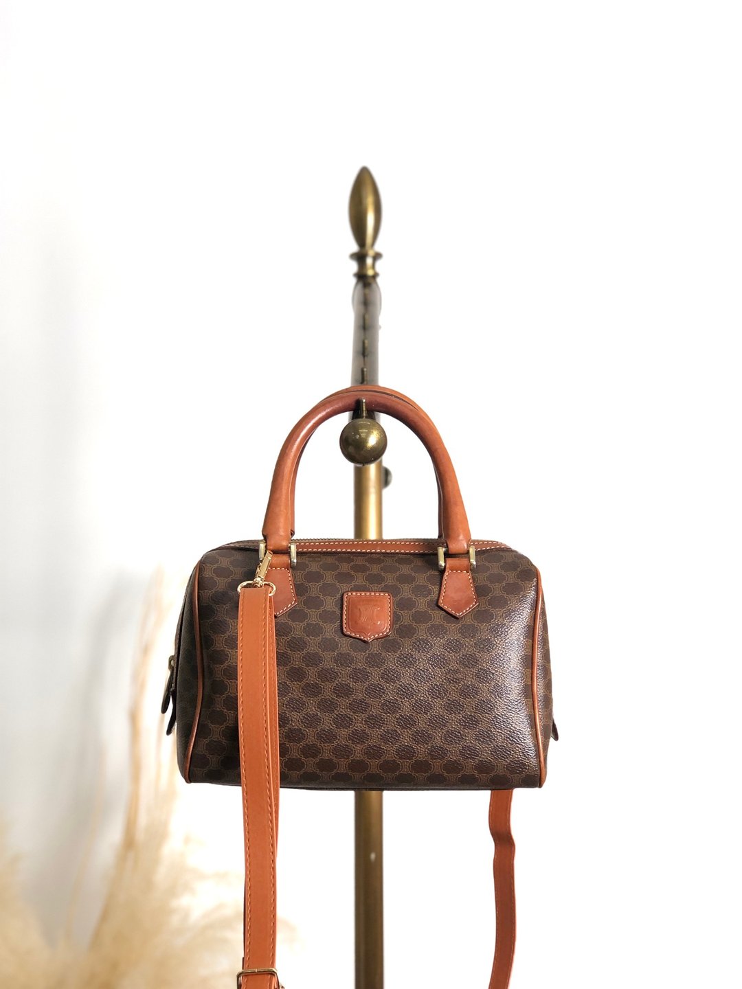 【VintageShop solo 日本直送中古包专卖店】CELINE 经典马车 logo 拼接帆布 复古波士顿包 侧背包 棕色 - 侧背包/斜挎包 - 防水材质 黑色