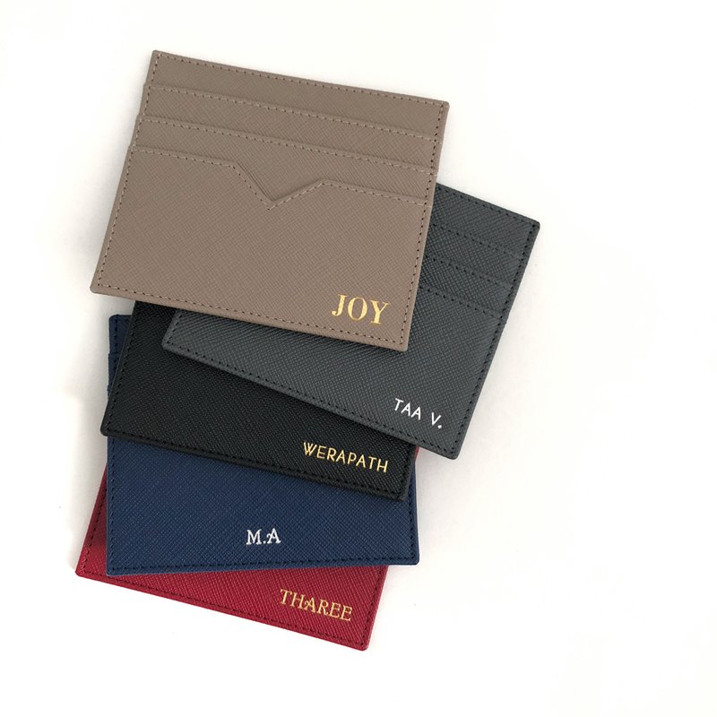Personalized Leather Card Holder - Monogram Card Holder - 皮夹/钱包 - 真皮 黑色