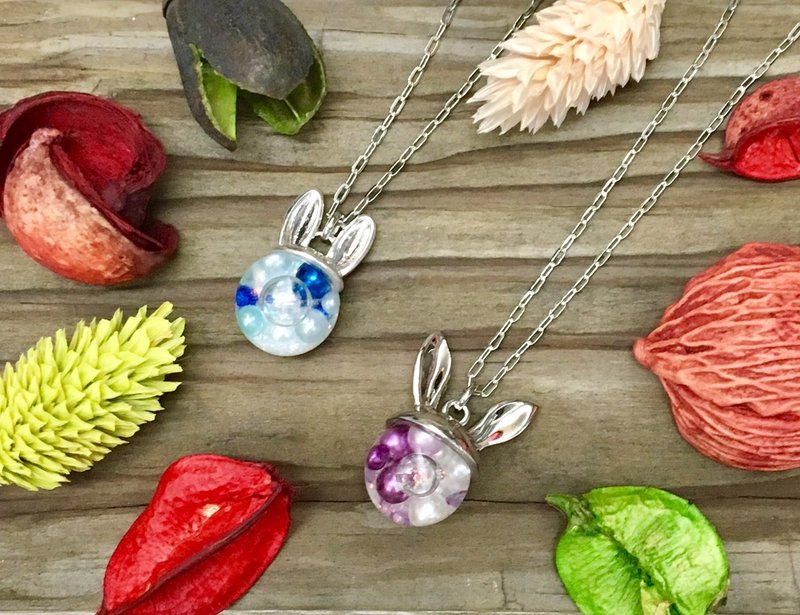 雪兔 玻璃球 项链【玩雪的小兔】 - 项链 - 玻璃 蓝色