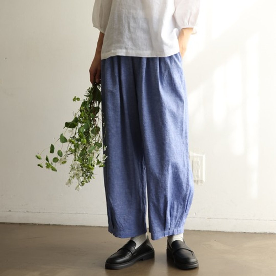 棉麻混纺轻盈长裤 慵懒时尚宽裤 透气舒适 绀桔梗　240506-2 - 女装长裤 - 棉 
