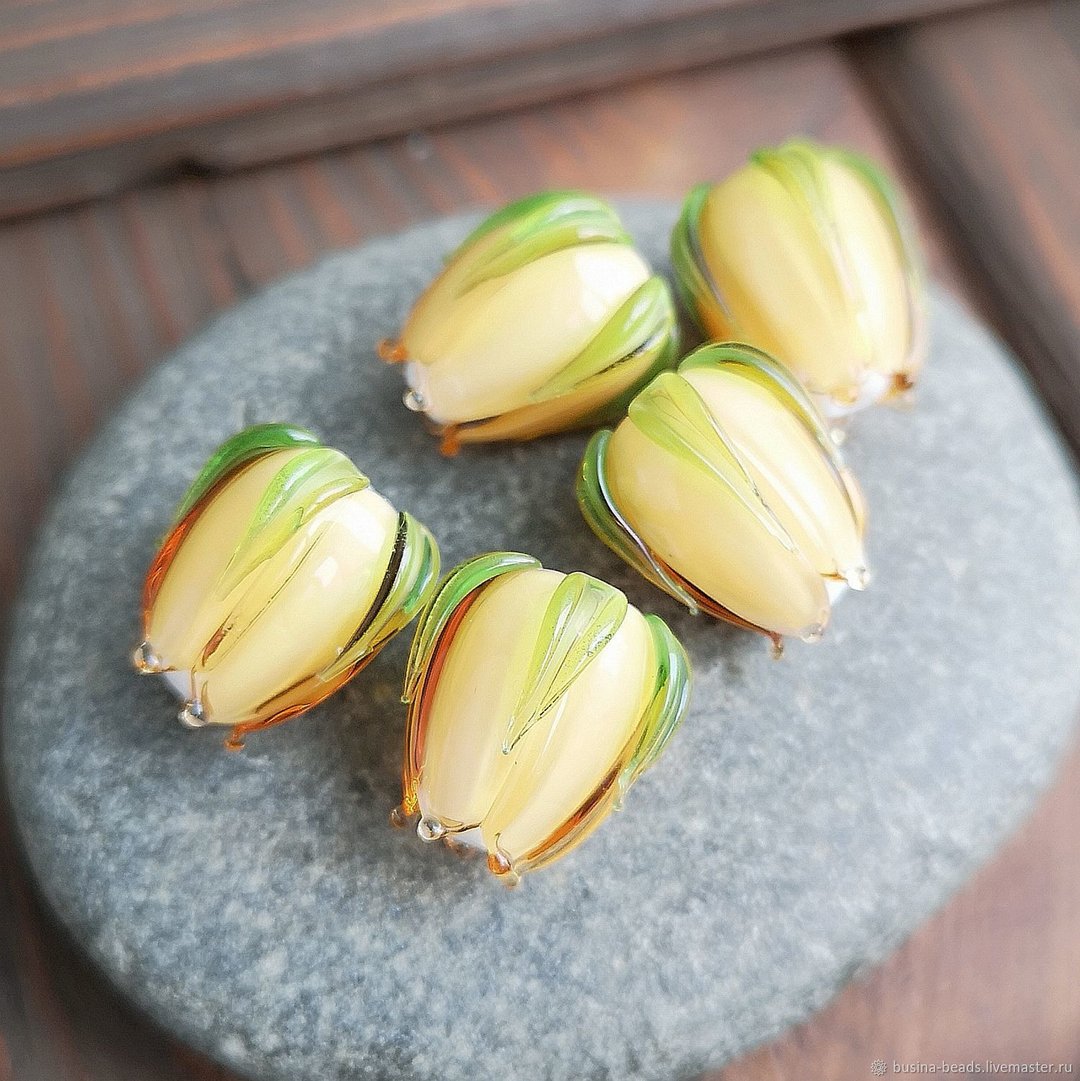 Flower Glass Beads, Flower beads for jewelry 17x13mm, 1 pcs - 陶艺 - 玻璃 黄色