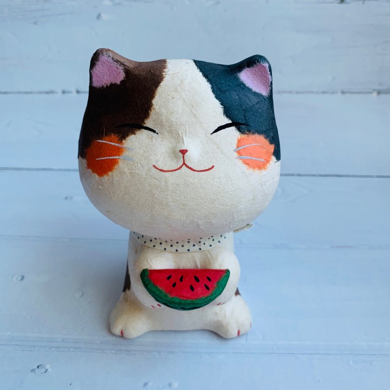 幸福多良福猫-小尺寸-和纸西瓜猫 - 玩偶/公仔 - 纸 