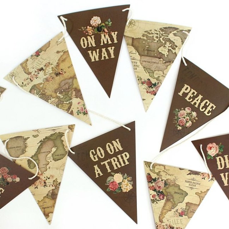 Dessin x indigo-indimap 世界地图派对三角挂旗-古董版,IDG07379 - 墙贴/壁贴 - 纸 咖啡色