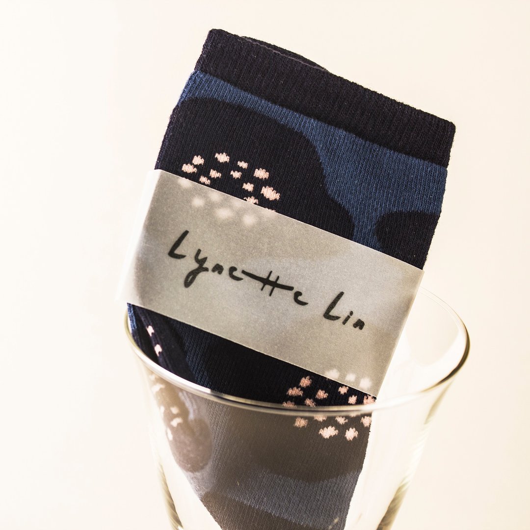 。Lynette Lin。舞、花 - 袜 - 袜子 - 棉 蓝色