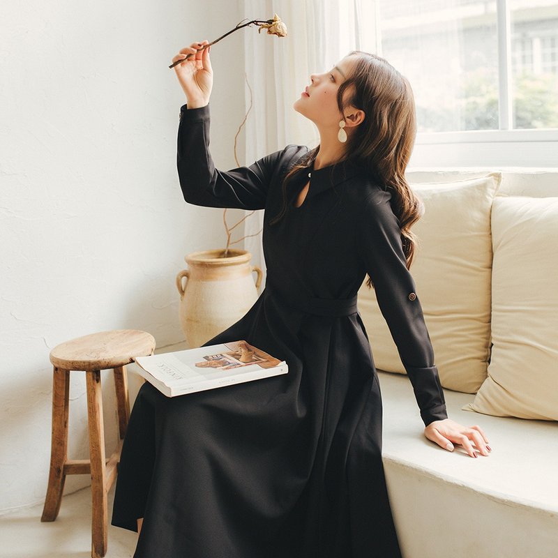 2018秋装女士新品纯色收腰长款连身裙洋装 - 洋装/连衣裙 - 其他材质 