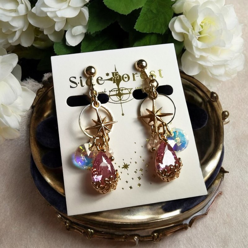 花痴上的星星祝福PI - 耳环/耳夹 - 玻璃 粉红色