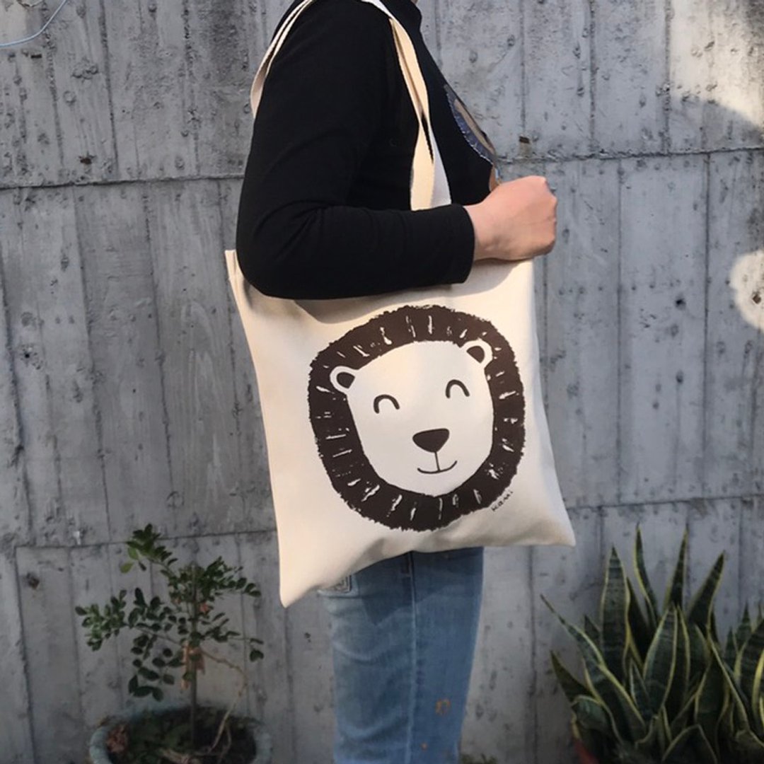 棉布袋-微笑狮子头 / 胚布原色 / 重磅14盎司帆布 - 手提包/手提袋 - 棉 