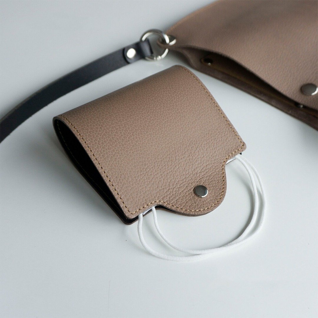Mask Case [Shrink Leather] Natural Beige Portable Domestic Genuine Leather KS01K - 口罩 - 真皮 咖啡色