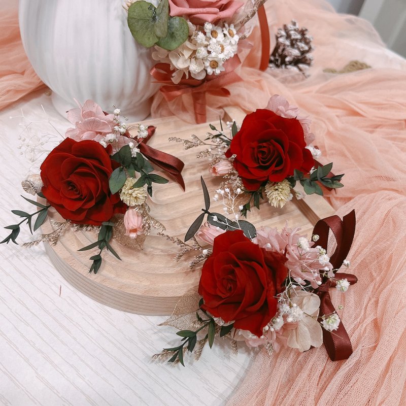 永生胸花 新郎胸花 喜气红色 - 干燥花/捧花 - 植物．花 红色