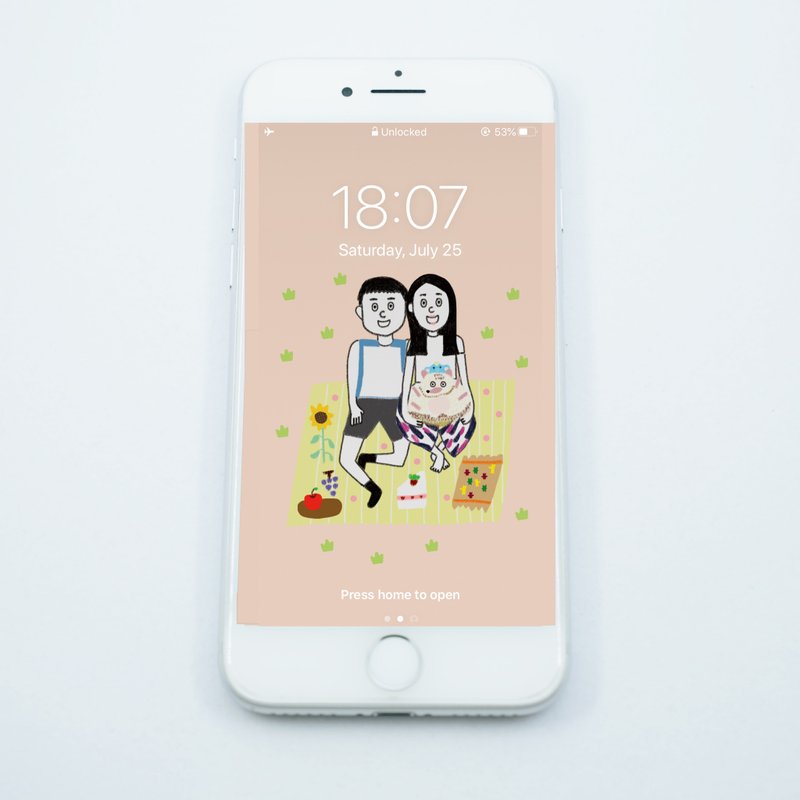 定制化手机壁纸 | 情侣全身人像插画 双人似颜绘 情人节礼物 - 电脑手机桌布/贴图/App 图示 - 环保材料 多色