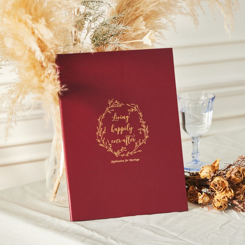 绯红-缎面精装结婚书约夹+自选烫金书约(一式三份) - 婚礼誓言书 - 纸 红色