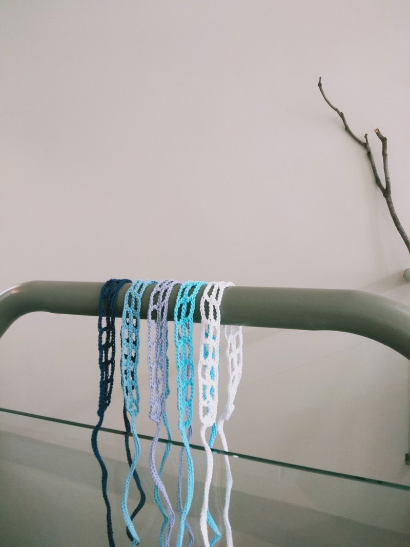 盐系少女系列 网格发带 - 发带/发箍 - 棉．麻 蓝色