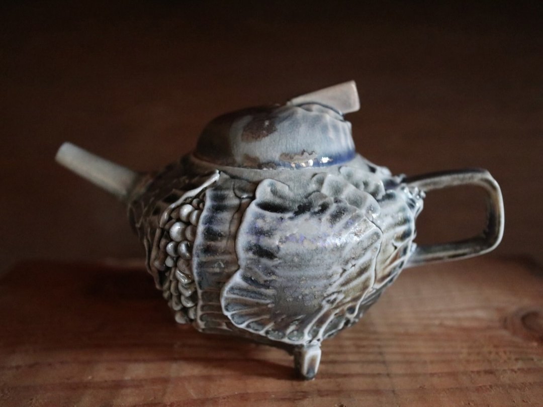 云鳞三足柴烧壶_p1 - 茶具/茶杯 - 瓷 蓝色