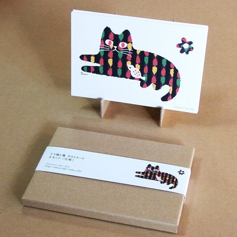 Post Card | tiger cat and bird -12 pieces set - 卡片/明信片 - 纸 白色