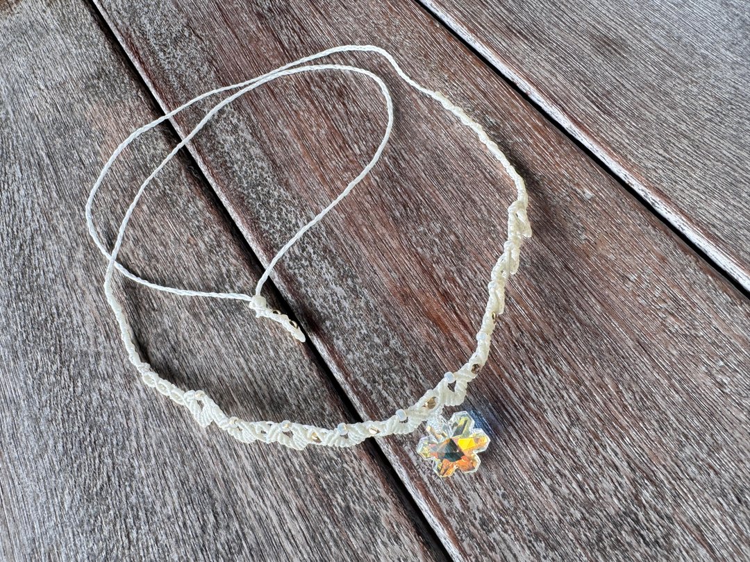 #230721 Macrame Swarovski 编织 颈链 - 项链 - 半宝石 白色