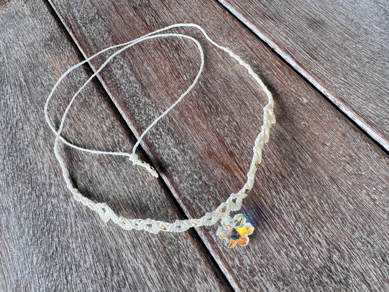 230721 Macrame Swarovski 编织 颈链 - 项链 - 半宝石 白色