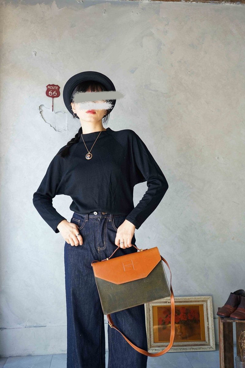 寻宝古着-简约俐落连袖针织半高领上衣 - 女装上衣 - 聚酯纤维 黑色