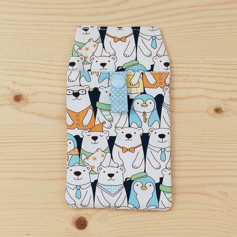 企鹅北极熊口袋型笔袋/附证件袋 - 铅笔盒/笔袋 - 棉．麻 蓝色