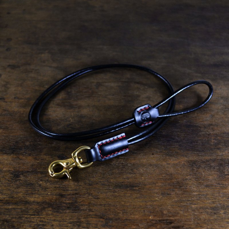 意大利植鞣革牛皮挂绳/颈挂绳/吊绳/证件套绳-可调节长度 - 挂绳/吊绳 - 真皮 黑色