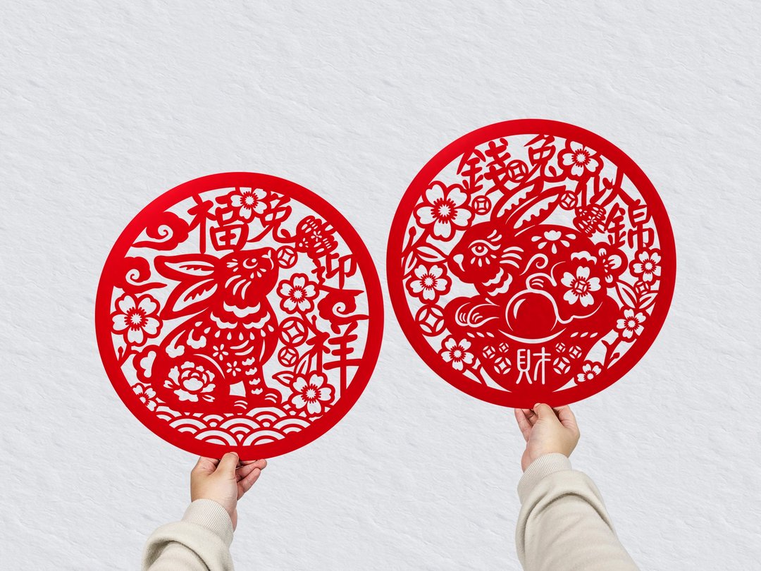 【独家设计/雷射雕刻】雷射雕刻 镂空福兔春联/红包袋 一组两入 - 红包/春联 - 纸 红色