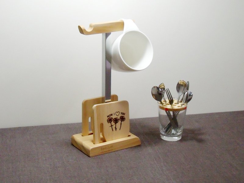 母亲节礼物  康乃馨 实用 时尚 木制 挂架 手机座 杯垫 定制 名字 - 摆饰 - 木头 咖啡色