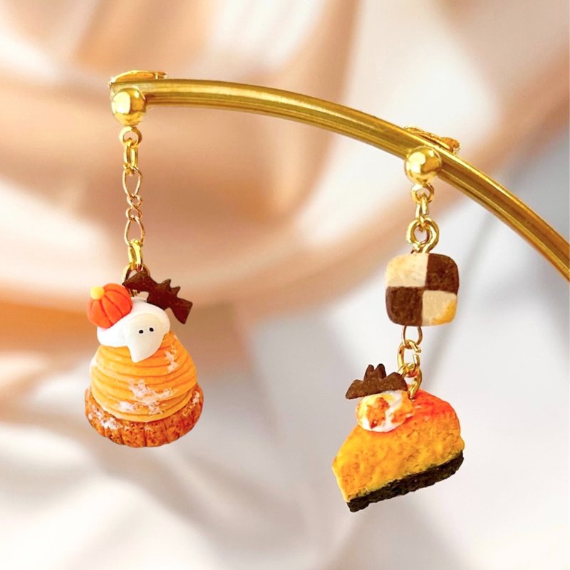 迷你万圣节甜点耳环/耳饰配件 - 耳环/耳夹 - 其他材质 橘色