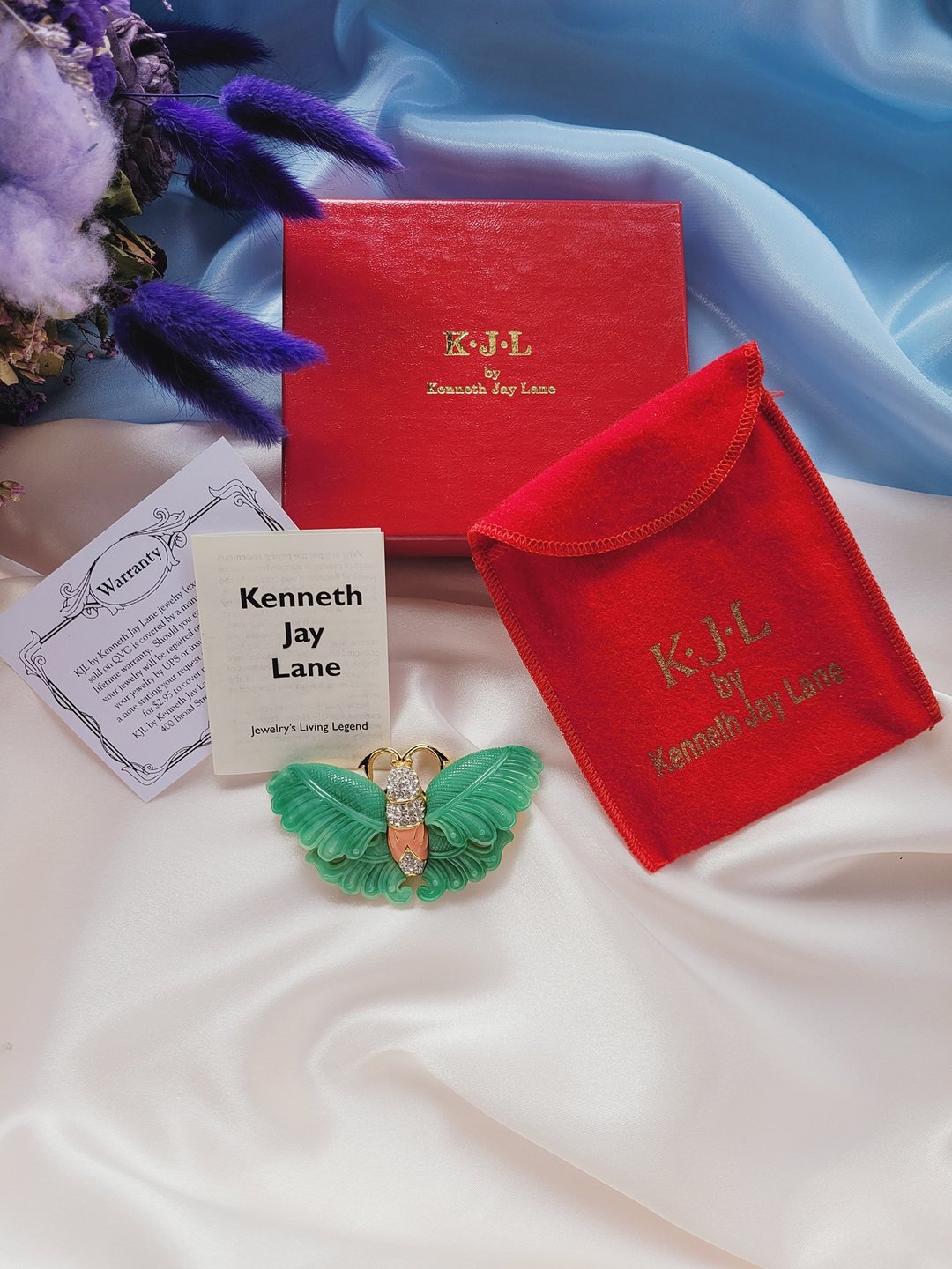 美国西洋古董饰品 / Kenneth Jay Lane人造玉珐琅蝴蝶大型胸针 - 胸针 - 其他金属 