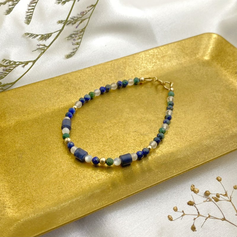 【缓解紧张】水晶手链/凤凰青金石x月光石x14KGF|迷踪(限量) - 手链/手环 - 水晶 蓝色