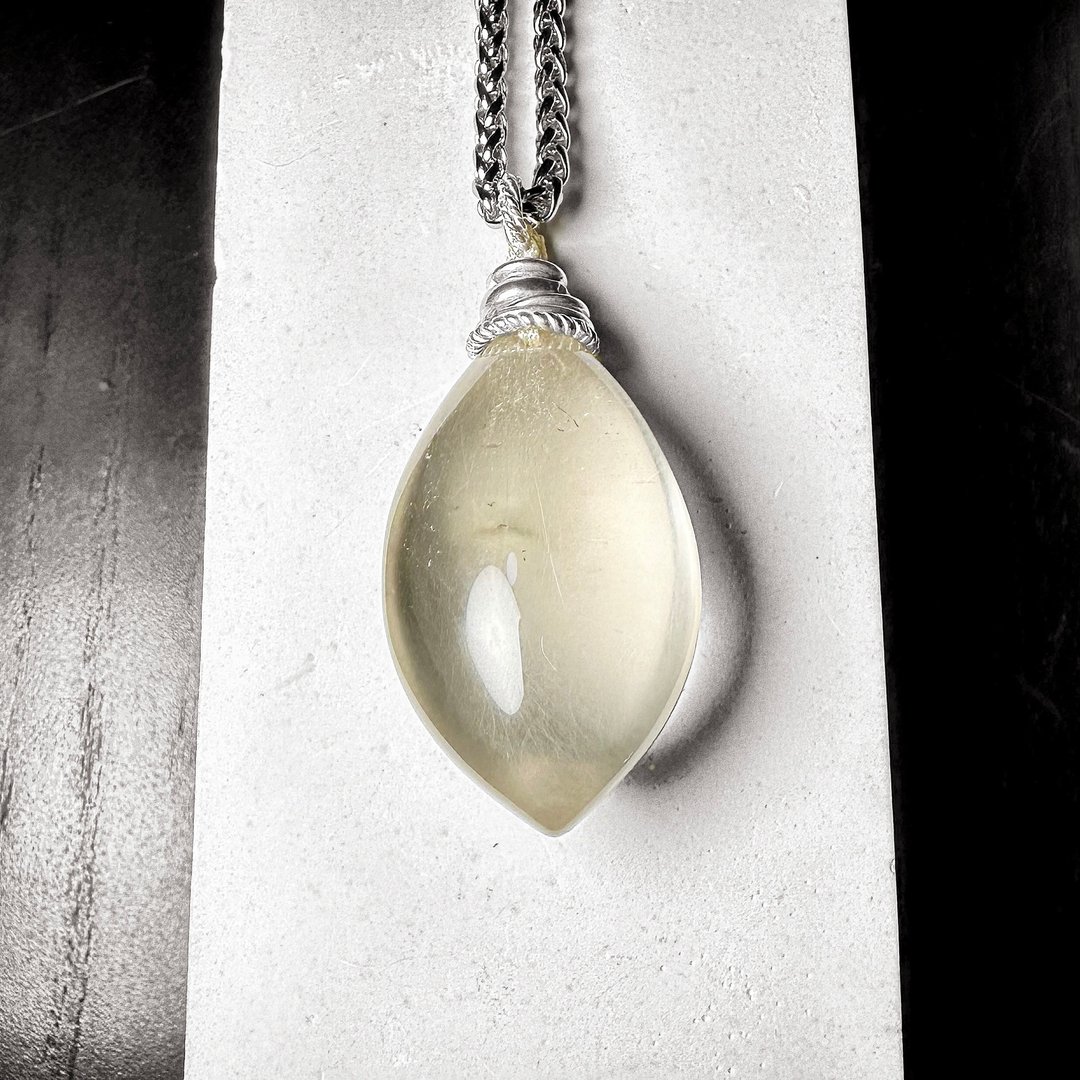 黄兔毛水晶 银制吊坠 - 项链 - 半宝石 