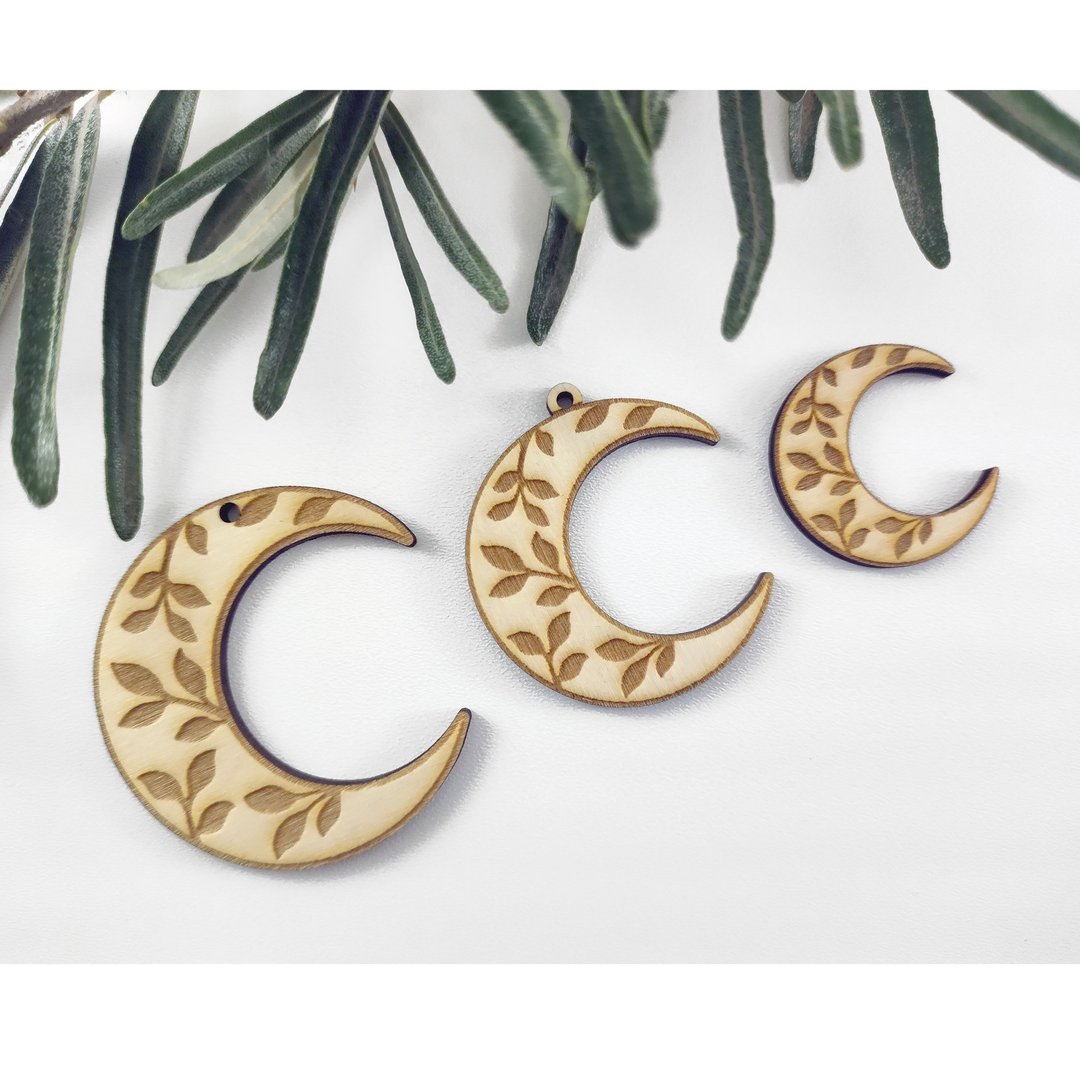 10 qty- Moon wood earring blanks, Unfinished cut out, Wood necklace blanks - 其他 - 木头 