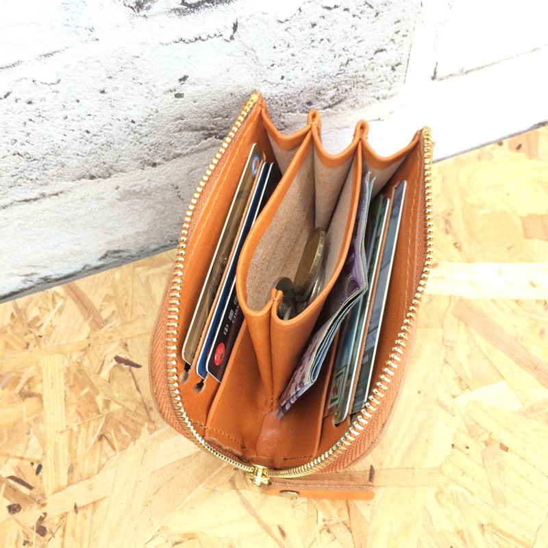 ‘玩皮女孩’棕色＿L型拉链短夹 - 皮夹/钱包 - 真皮 咖啡色