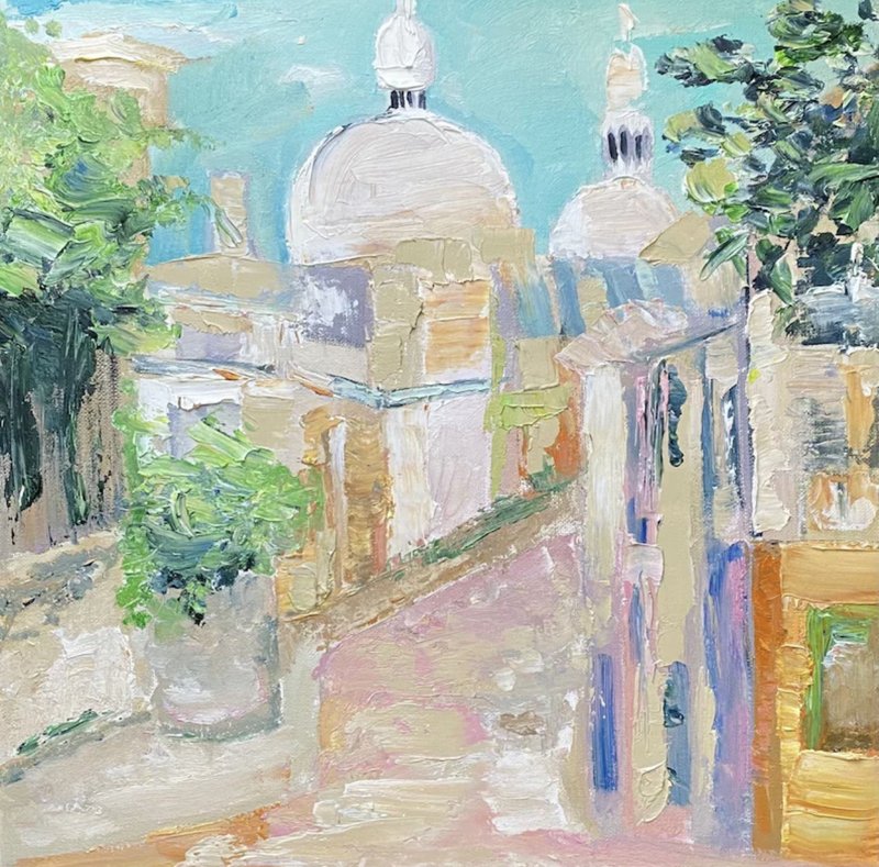 夏季步行蒙马特巴黎城市景观油画墙壁装饰野兽派绘画马蒂斯启发 - 墙贴/壁贴 - 其他材质 粉红色