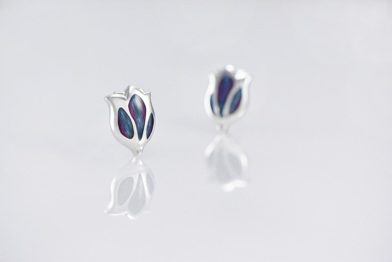 郁金香耳环-夜幕 - 耳环/耳夹 - 其他金属 紫色