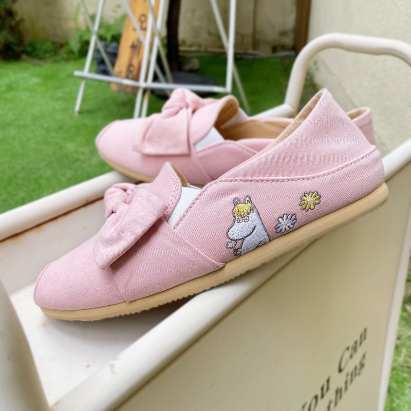 Paidal x 姆明谷  姆明与歌妮大蝴蝶结2WAY懒人鞋不弯腰鞋-粉 - 女款休闲鞋 - 棉．麻 粉红色