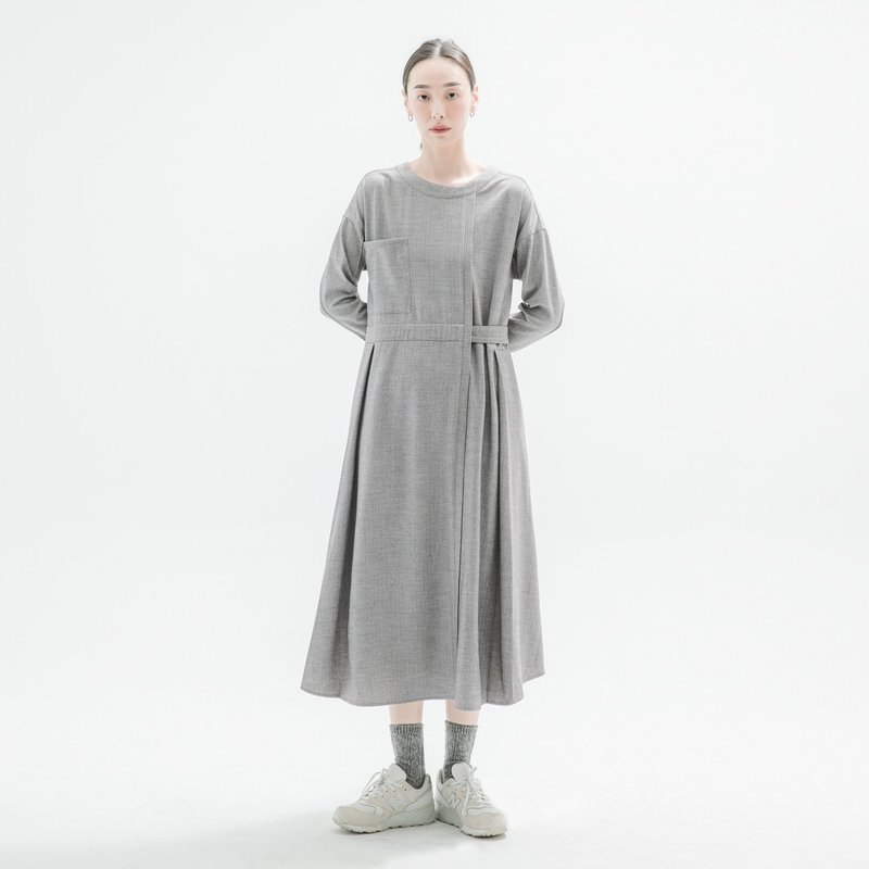【经典原创】Lonely_孤寂造型大口袋洋装_CLD508_浅灰 - 洋装/连衣裙 - 聚酯纤维 灰色