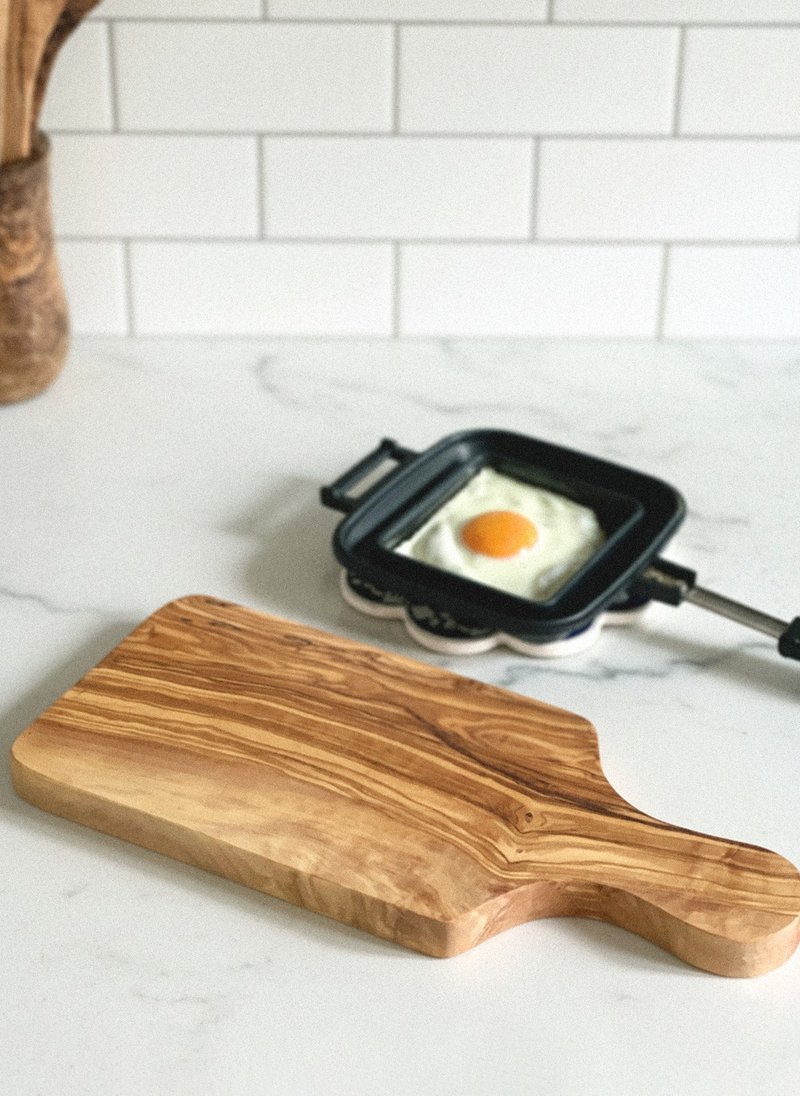 橄榄木长柄手工砧板・原木早餐盘・自然木纹餐具 - 托盘/砧板 - 木头 