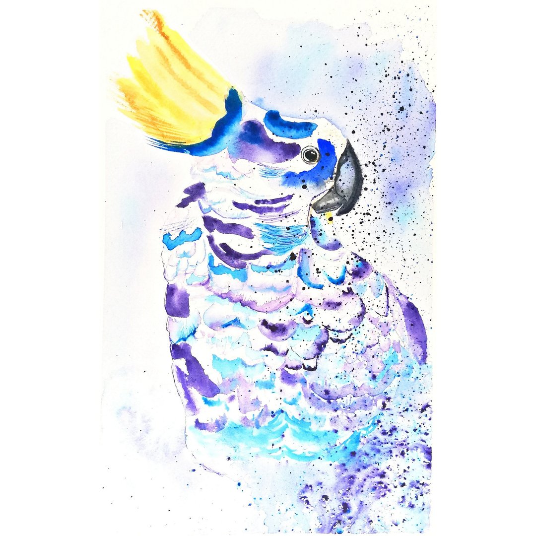 Watercolor Original Animal Room Decor Cockatoo Painting Bird Wall Art - 海报/装饰画/版画 - 纸 多色
