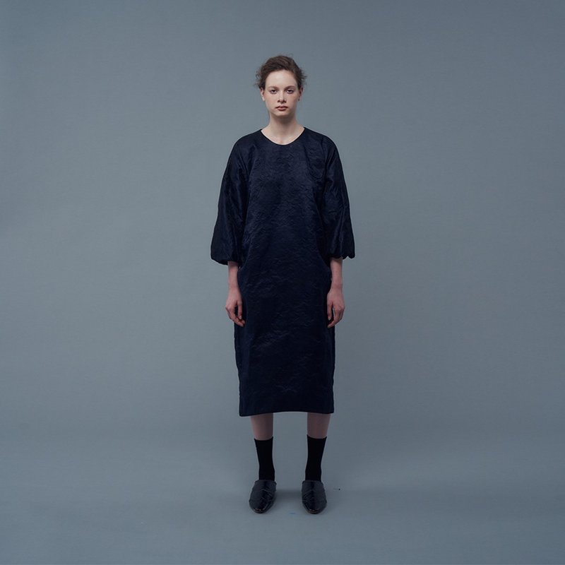 2302C04 圆领小蓬袖洋装 - 洋装/连衣裙 - 其他材质 蓝色