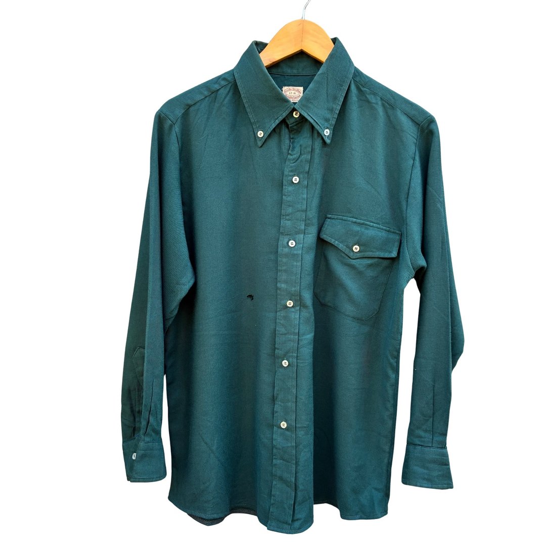 复古 60 年代 Brooks Brothers Brooksflannel 羊毛棉混纺 林绿色衬衫 - 男装衬衫 - 棉 绿色