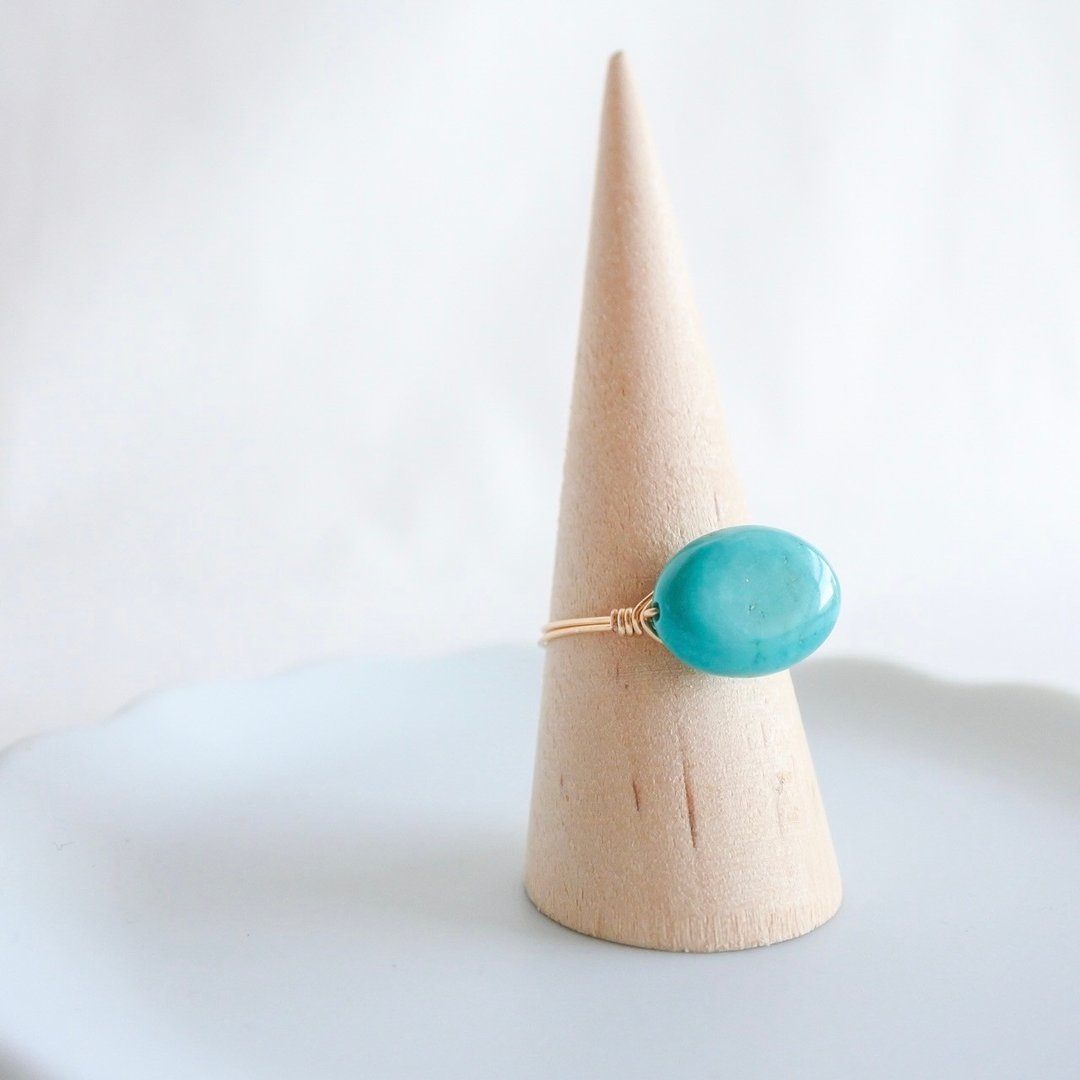 Turquoise – Small Grain – Gold Ring – Natural Stone Ring - 戒指 - 其他金属 蓝色