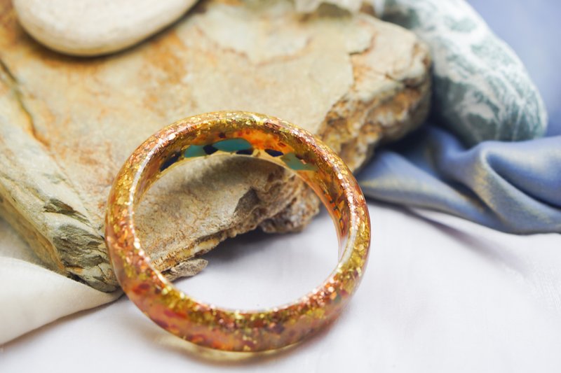 富足金灿【大手围宽版手镯66mm】－魔法水晶净化奥根 - 手链/手环 - 树脂 金色