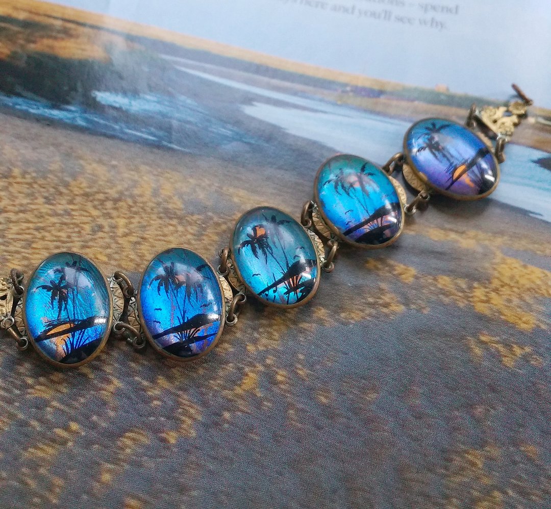 Morpho butterfly 蝴蝶翼 海边风景 手链。西洋古董饰品 - 手链/手环 - 其他金属 金色