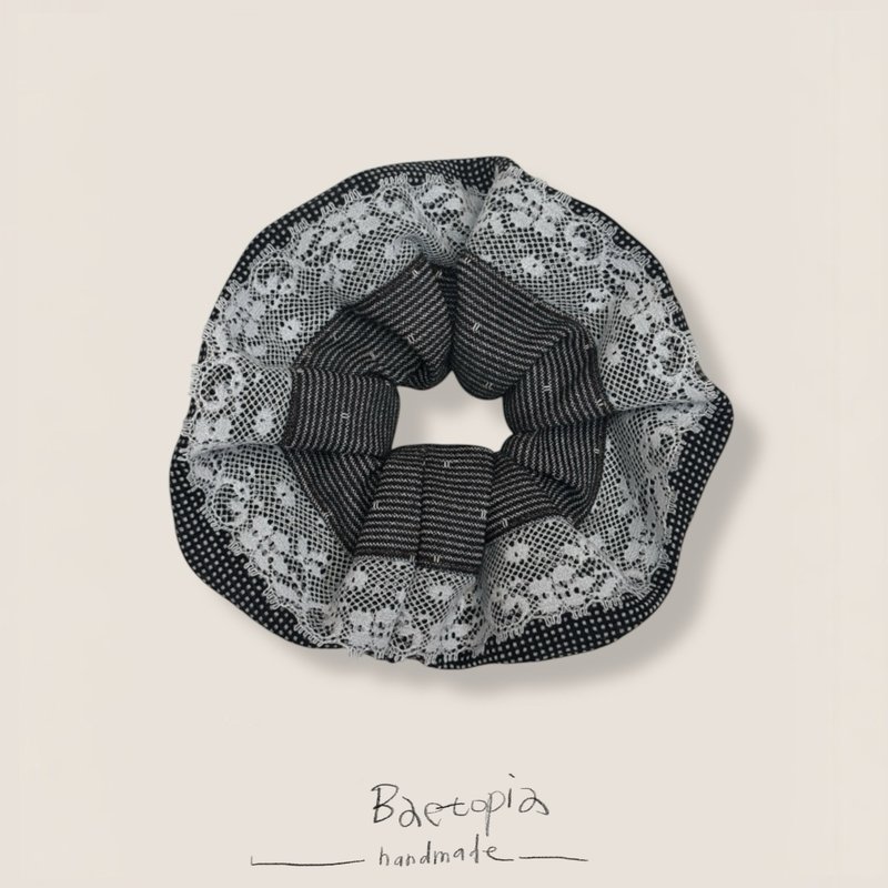 Baetopia | 浮花空气感系列 • 黑夜白昼蕾丝手作发圈 - 发饰 - 棉．麻 黑色