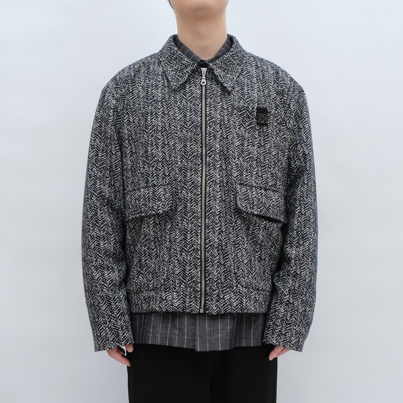 KAIKAI - MASQUERADE - 鱼骨纹羊毛拉链外套 - 蓝黑 - 男装外套 - 羊毛 多色