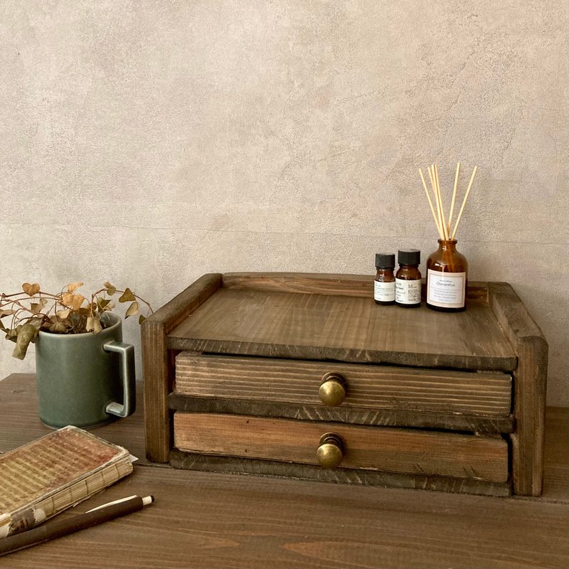 木制两层抽屉收纳盒 适用于桌面整理与饰品收纳 - 收纳用品 - 木头 咖啡色