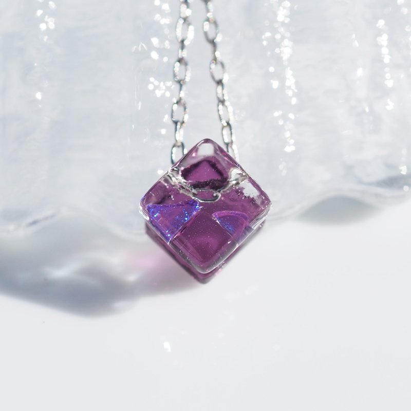 二月生日石玻璃（紫水晶[小]）链项链[棉绳，银925可用][定制] - 项链 - 玻璃 紫色