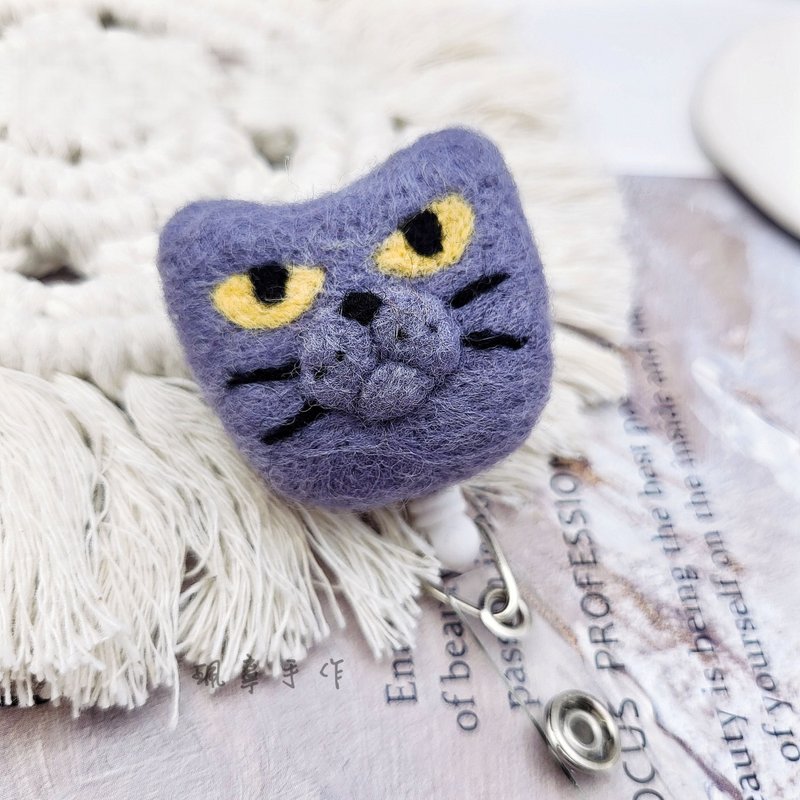 佩宁手作+兔娟画猫+蓝猫猫头羊毛毡│猫咪识别证.易拉扣.证件夹│ - 证件套/卡套 - 羊毛 